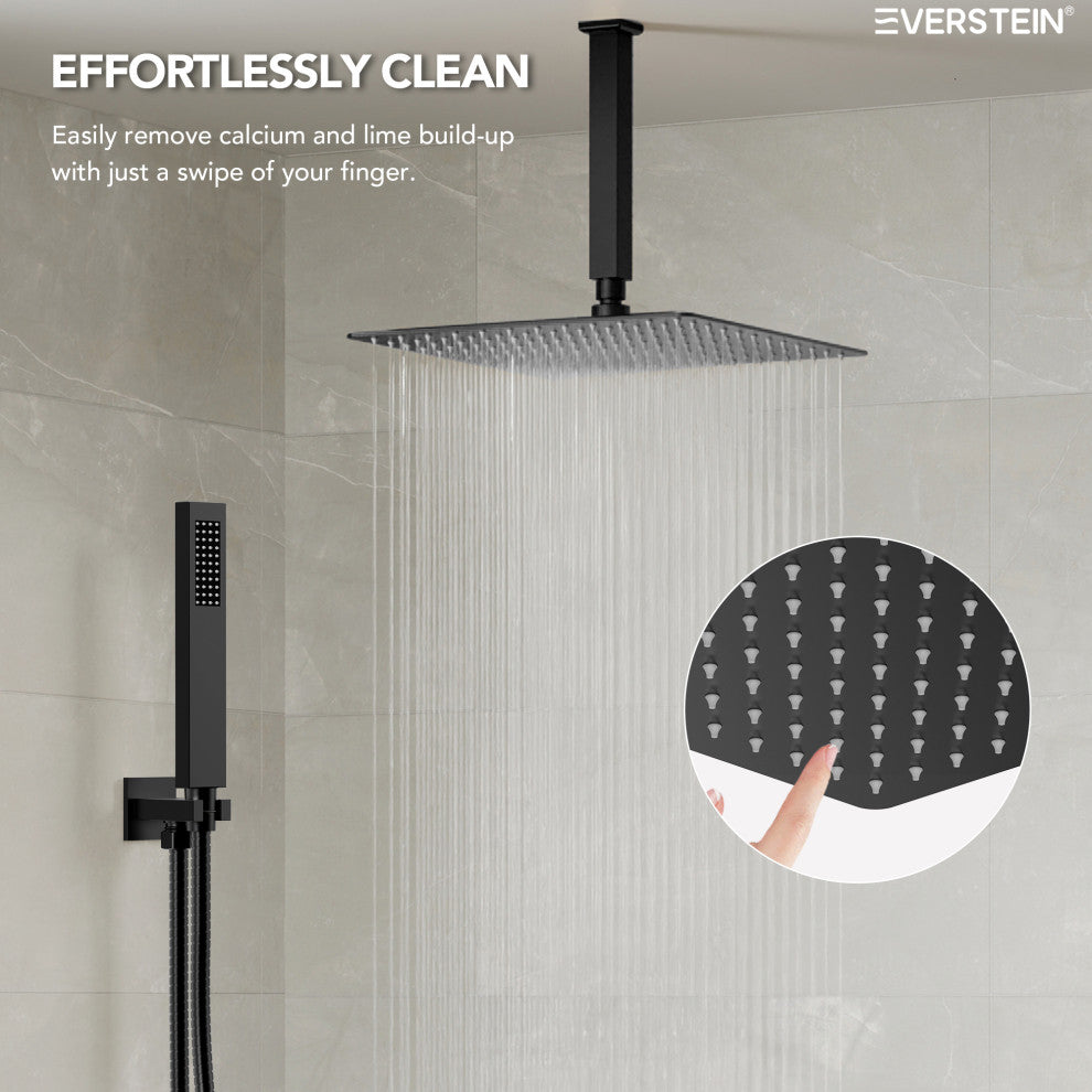 Dual Heads 3-Functions Shower System With Pressure Balancing Rough-In Valve, Matte Black