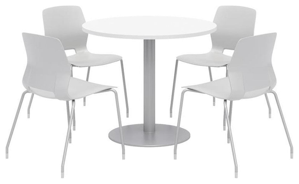Olio Designs Round 42in Lola Dining Set - White Table - Gray Chairs