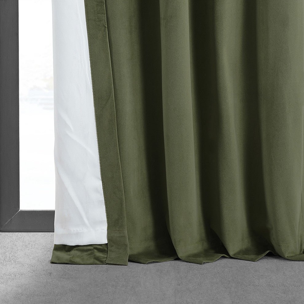 Signature Blackout Velvet Curtain Single Panel, Hunter Green, 50"x108"