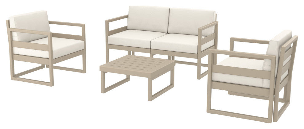 Mykonos 4 Person Lounge Set Taupe With Acrylic Fabric Natural Cushion