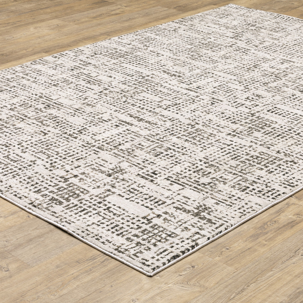 Noble Abstract Gridwork Ivory/ Grey Indoor Area Rug, Ivory, 3'3"x5'