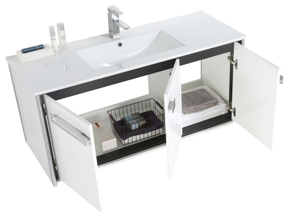 Oakville Wall Mount Bathroom Vanity, White Matte, 48", Chrome Hardware