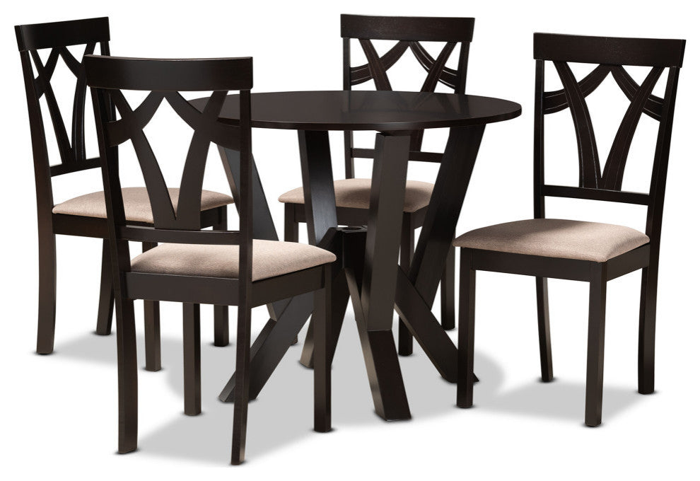 Magellan Sand Upholstered and Dark Brown Wood 5-Piece Dining Set