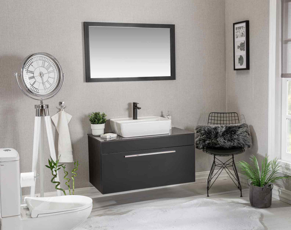Luka Collection Black Bathroom Vanity With Sink, Mirror, Countertop, 40
