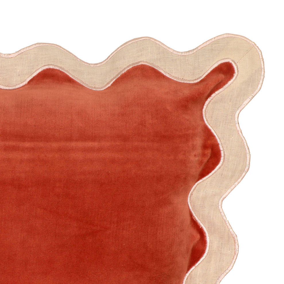 Scalloped Throw Pillow, Cream, Rust