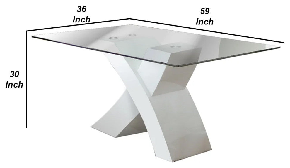 Benzara BM207743 Dining Table With Square Glass Top, White and Clear