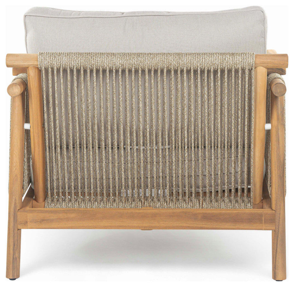 Addisyn Outdoor Wood Club Chair With Rope & Cushions, Teak/Beige, Set
