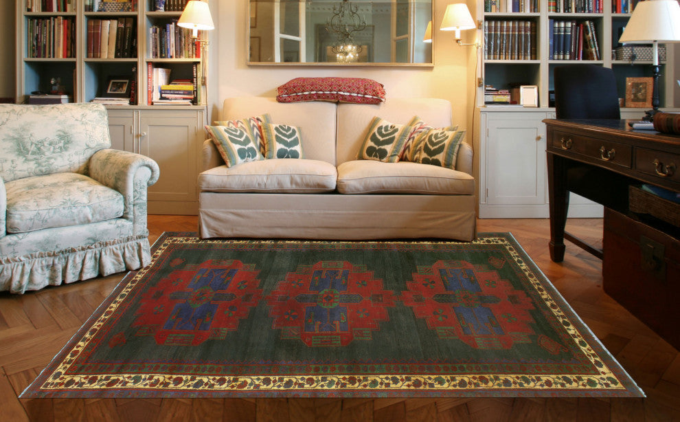 Fine Vintage Distressed Toobah Charcoal/Burgundy Rug, 5'4x8'9
