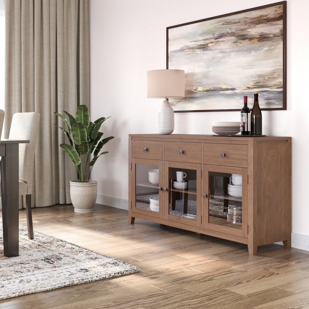 Cosmopolitan Solid Wood Sideboard Buffet, Medium Saddle Brown