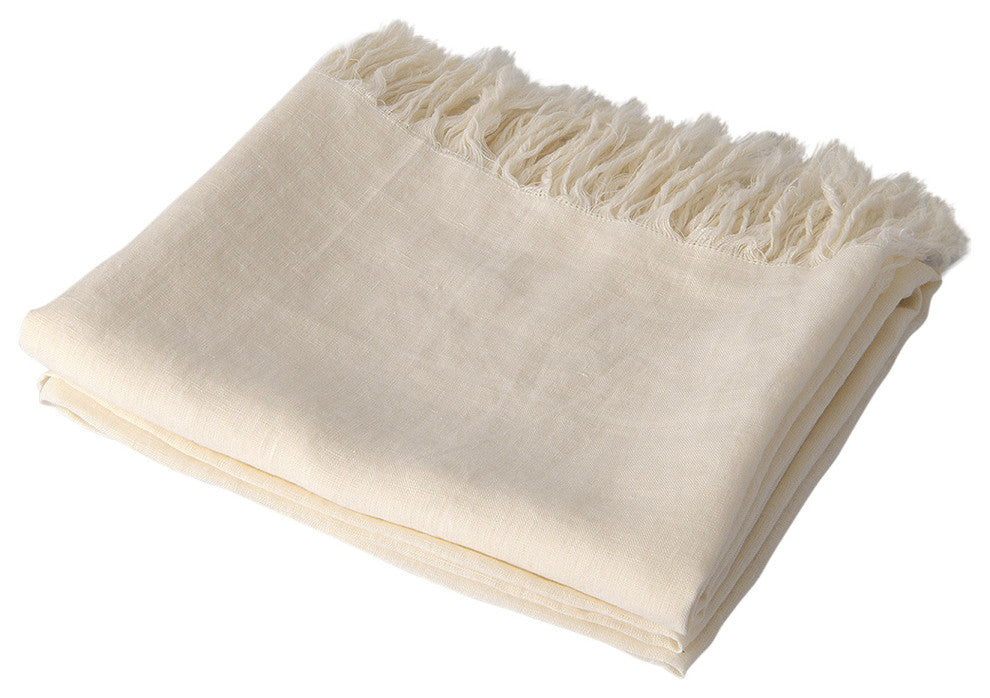 Linen Throw, White, 90"x90"