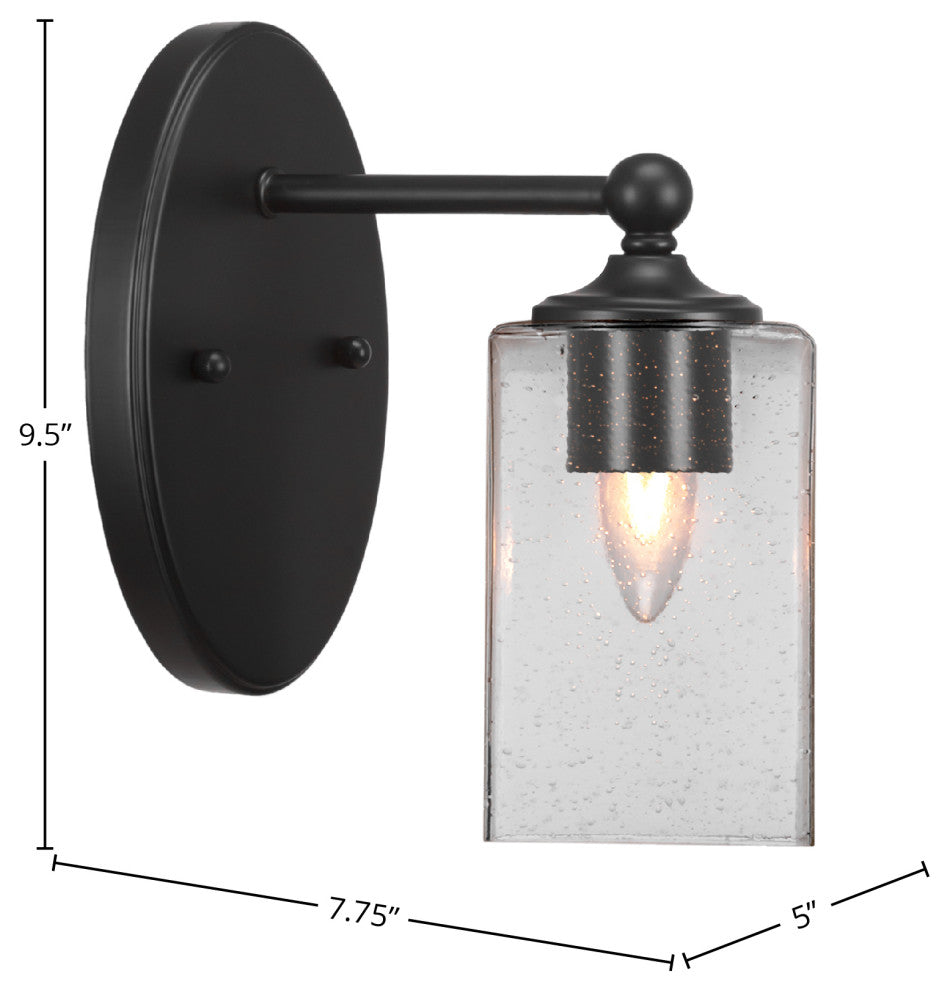 Capri 1-Light Wall Sconce, Matte Black/Square Clear Bubble