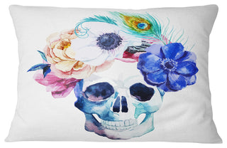 Anemones and Scull Floral Throw Pillow, 12"x20"
