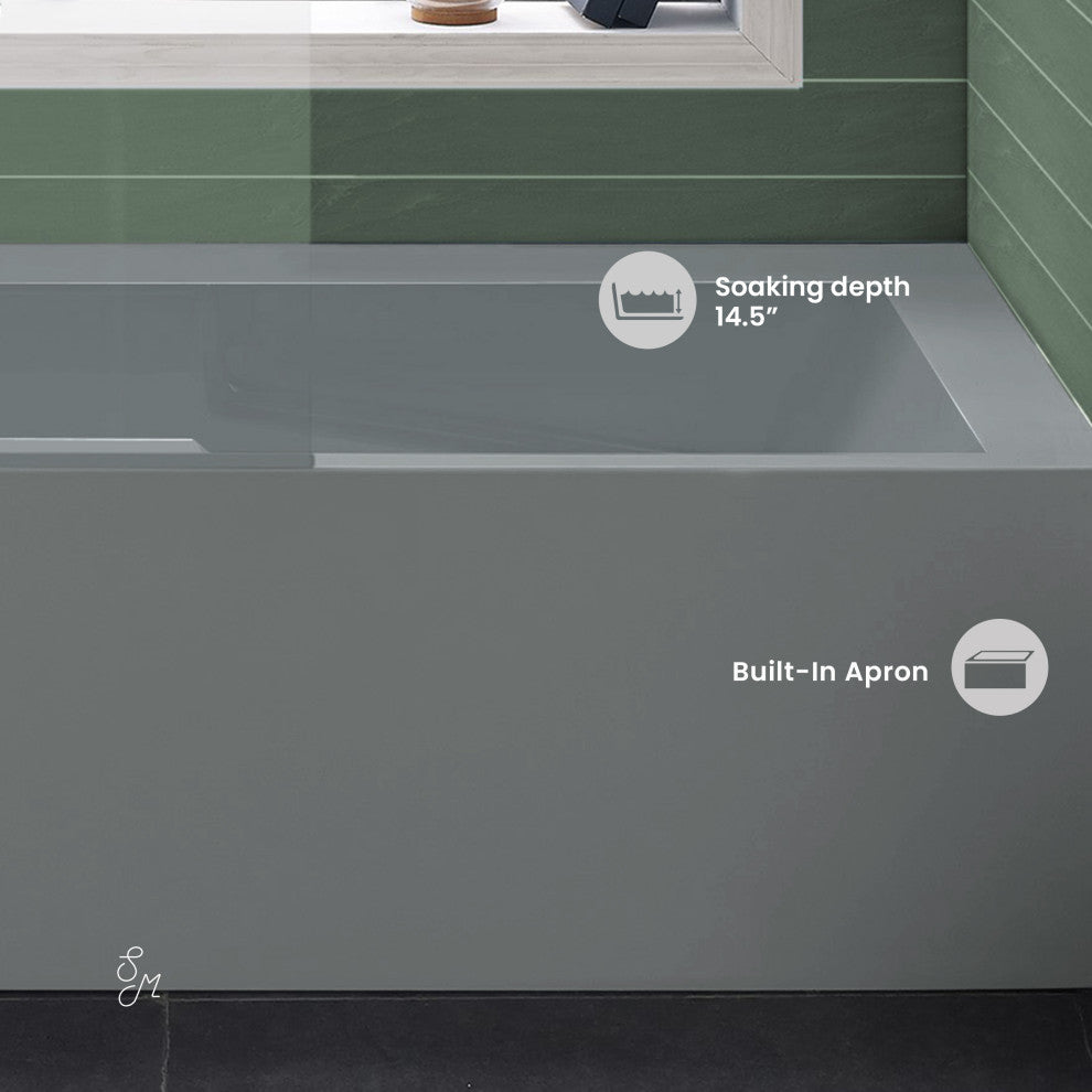 Voltaire 60" x 32" Left-Hand Drain Alcove Bathtub with Apron in Matte Grey