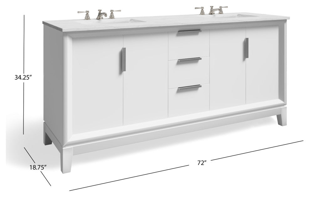 The Ezra Bathroom Vanity, Pure White, 72", Double Sink, Freestanding