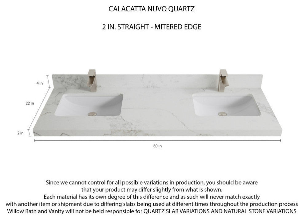 Elizabeth 60 Double Bathroom Vanity in Light Natural Teak 2" Calacatta Nuvo