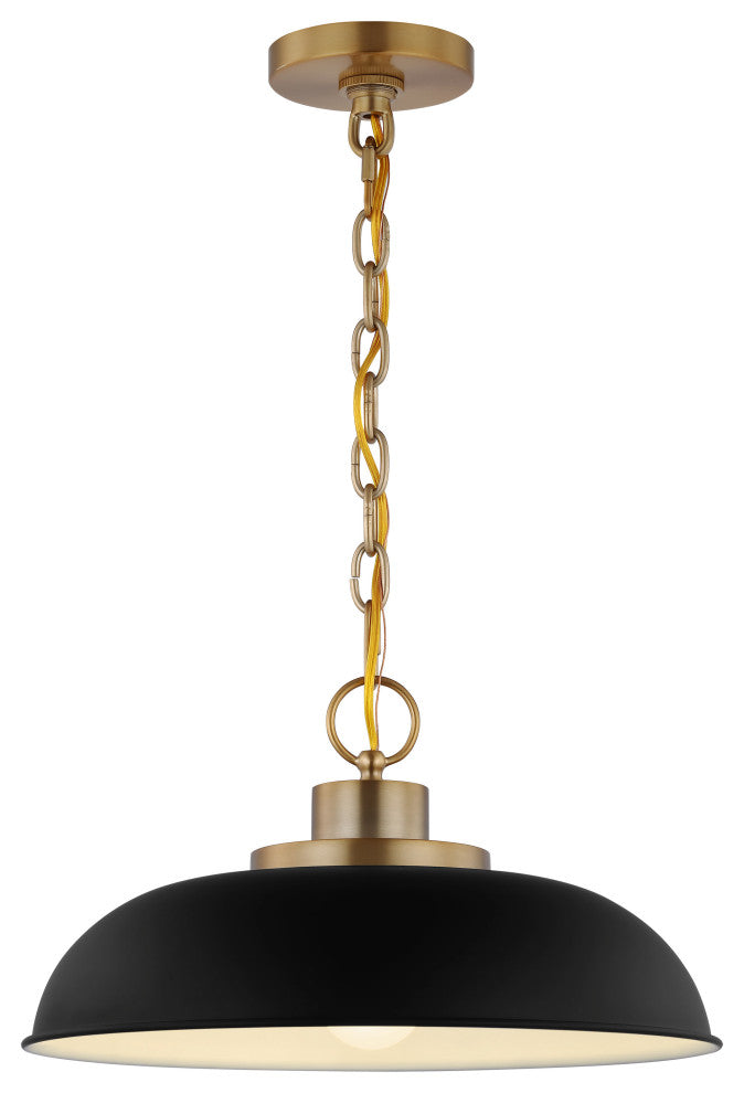Colony 1-Light Small Pendant, Matte Black With Burnished Brass