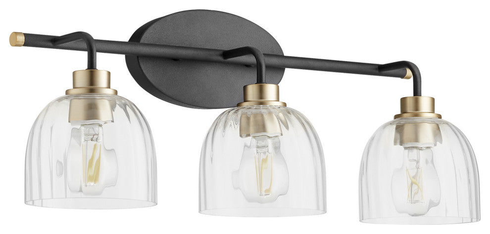 Quorum 507-3-6980 Three Light Vanity, Black w Aged Brass Finish