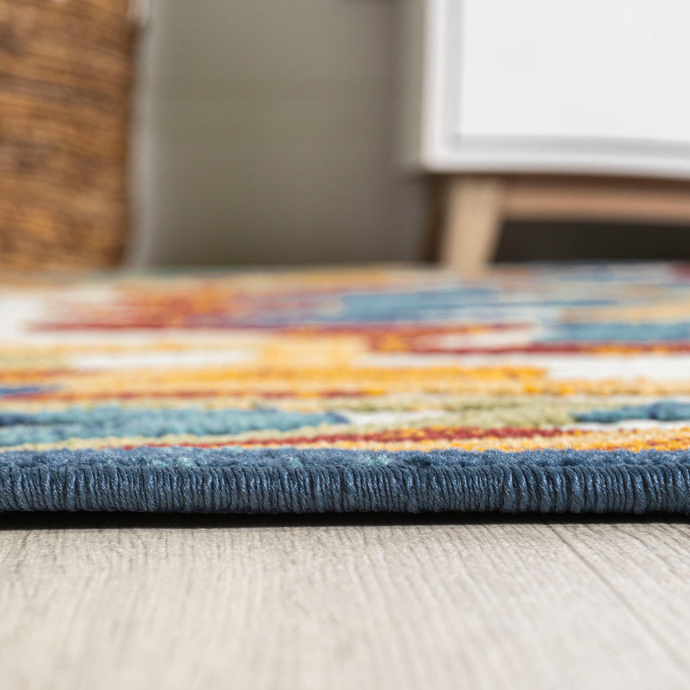 Flora Abstract Bold Mandala High-Low Indoor/Outdoor Area Rug, Red/Blue/Yellow