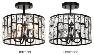 Daisy 4-light Black Crystal Glass Prism Round Drum Shade Flush Mount