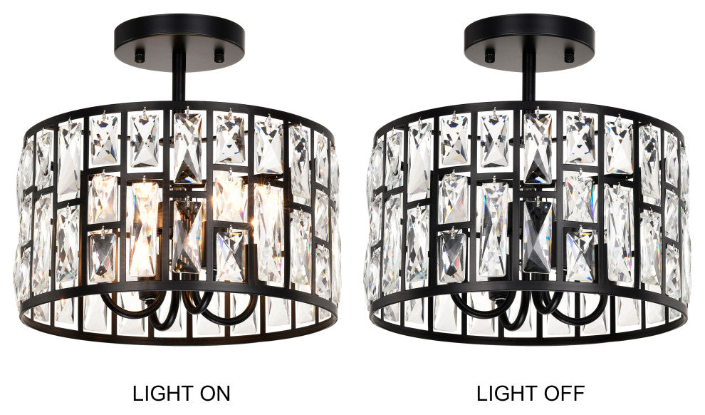 Daisy 4-light Black Crystal Glass Prism Round Drum Shade Flush Mount