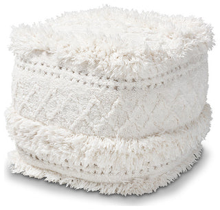 Cassandra Moroccan Ivory Handwoven Pouf Ottoman