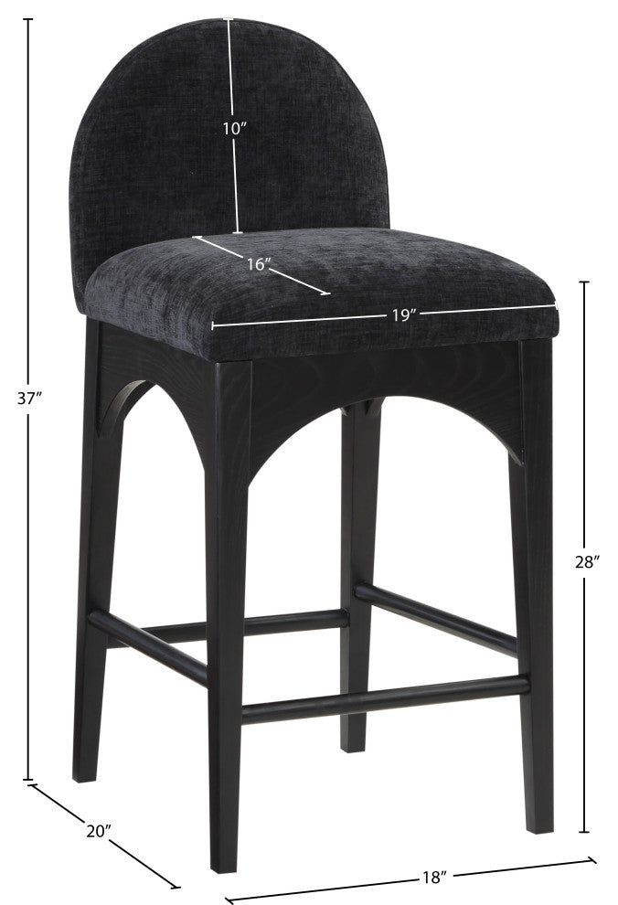 Waldorf Chenille Upholstered Stool, Black, Chenille, Natural Finish, Black, Chenille Fabric, Black Finish