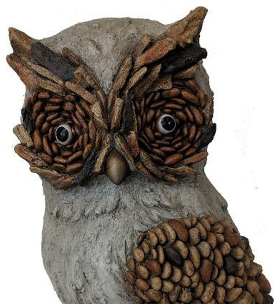 15" Brown and Charcoal Owl Indoor Outdoor Statue