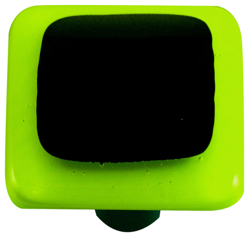 Art Glass Bordered Knob, Black Post, Spring Green Border Black