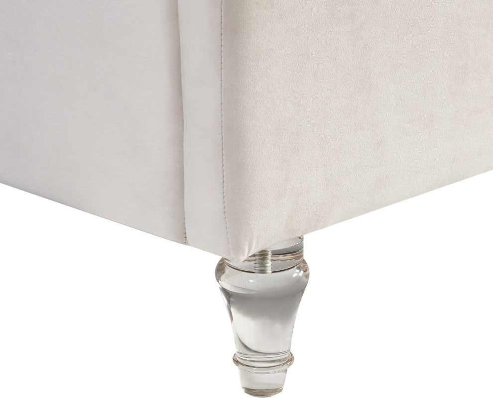 Kira Velvet Upholstered Bed, Cream, Queen