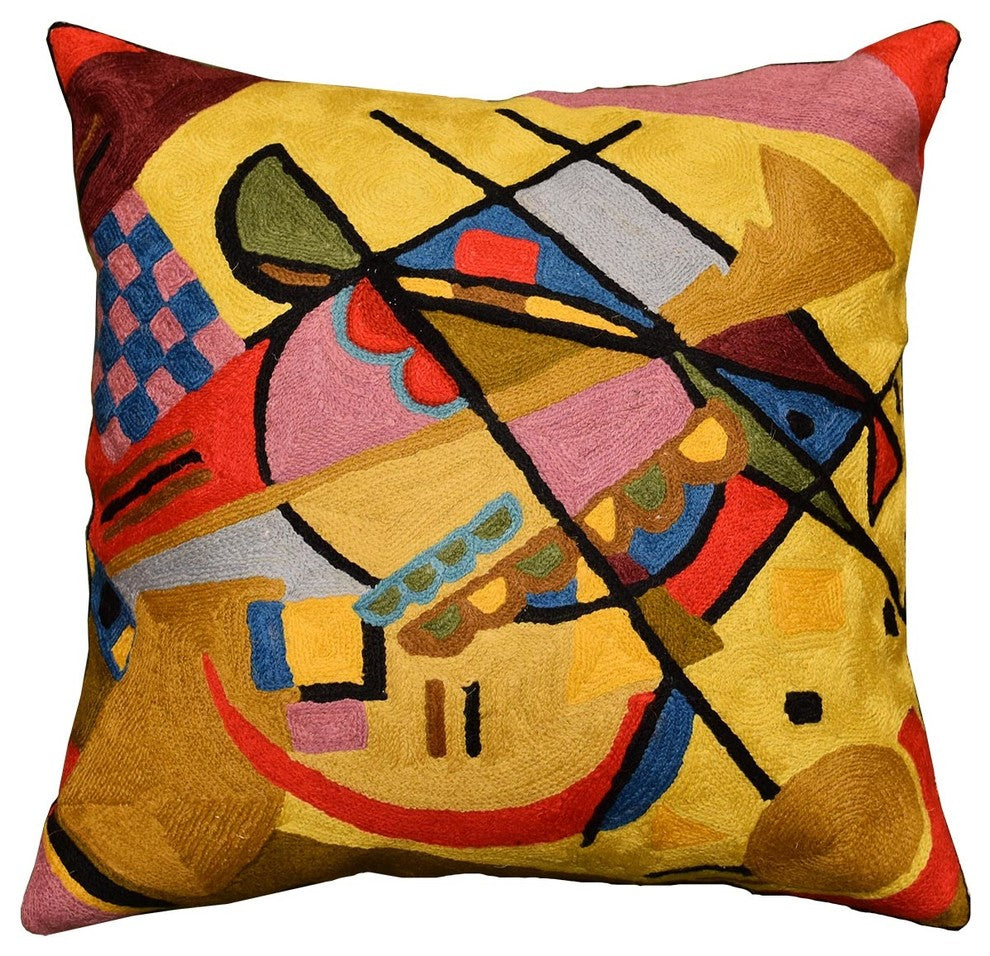 Kandinsky Yellow Gold Pillow Cover Varyagi Hand Embroidered Wool 18x18"