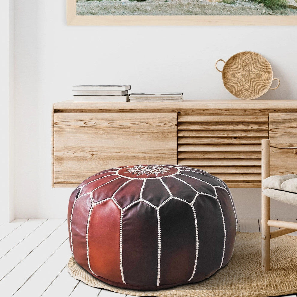 7 Colors Handmade Moroccan Ottomans, Genuine Leather Poufs, Rustic Brown