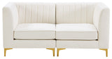 Alina Velvet Upholstered 2-Piece Modular Sofa, Cream