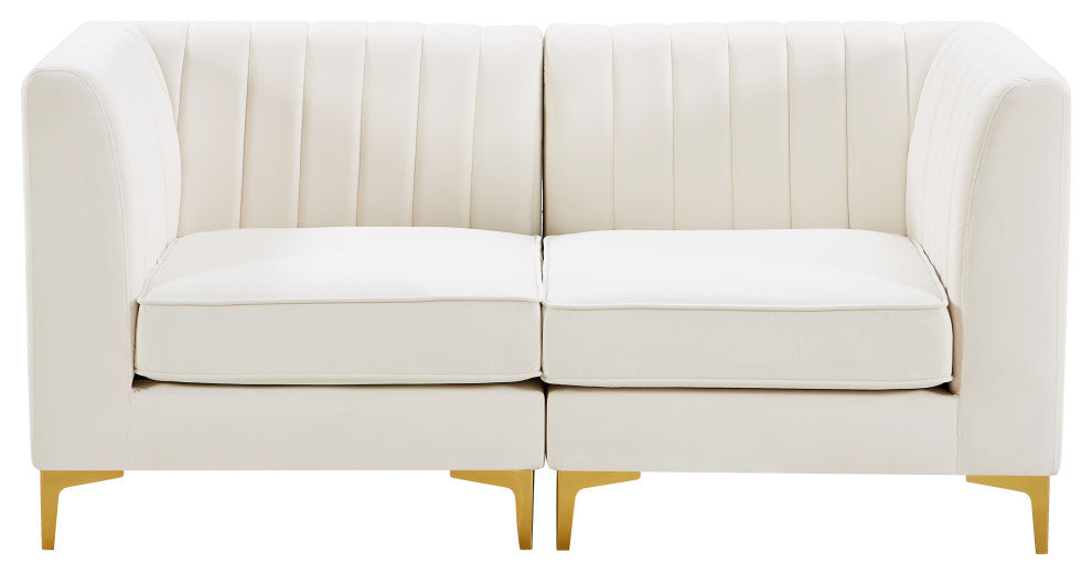 Alina Velvet Upholstered 2-Piece Modular Sofa, Cream