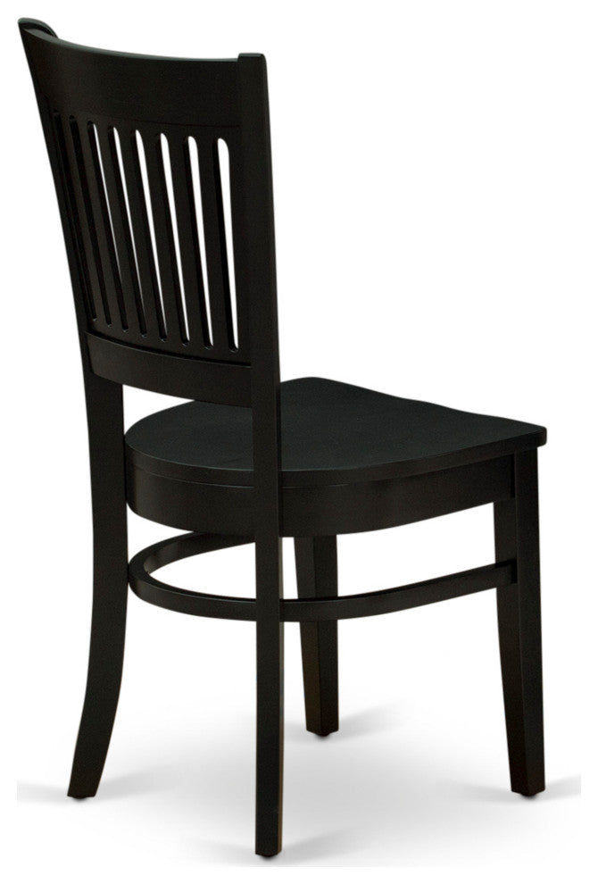 Wooden Dining Chair 2-Piece Set- Wooden Seat And Slatted Back, Black- Set Of 2