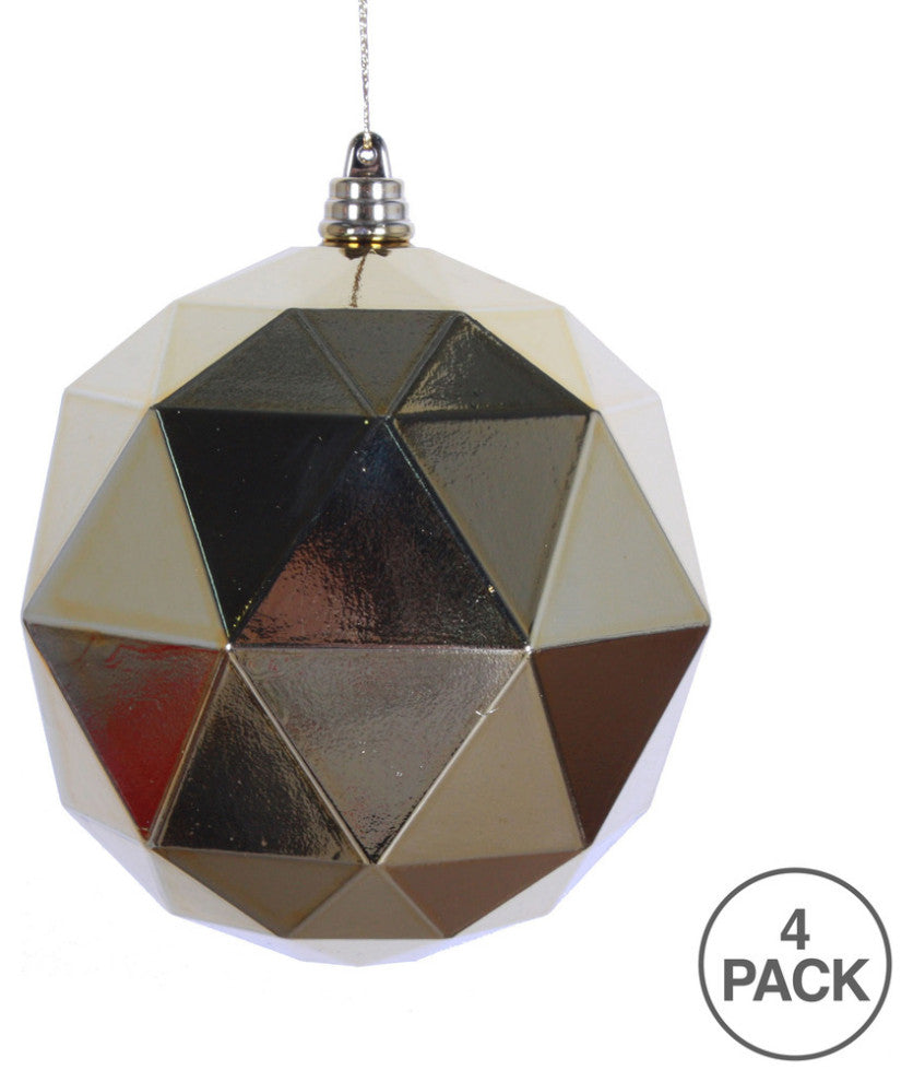 Vickerman M177308Ds 4.75" Gold Shiny Geometric Ball Ornament, 4 Per Bag