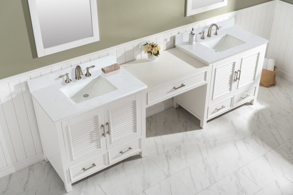 Estate Transitional White 102" Double Sink Bathroom Vanity Modular Set