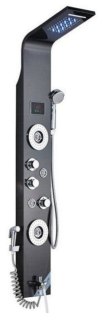 6-Stage Stainless Steel LED Shower Column With Massage Jets, Black
