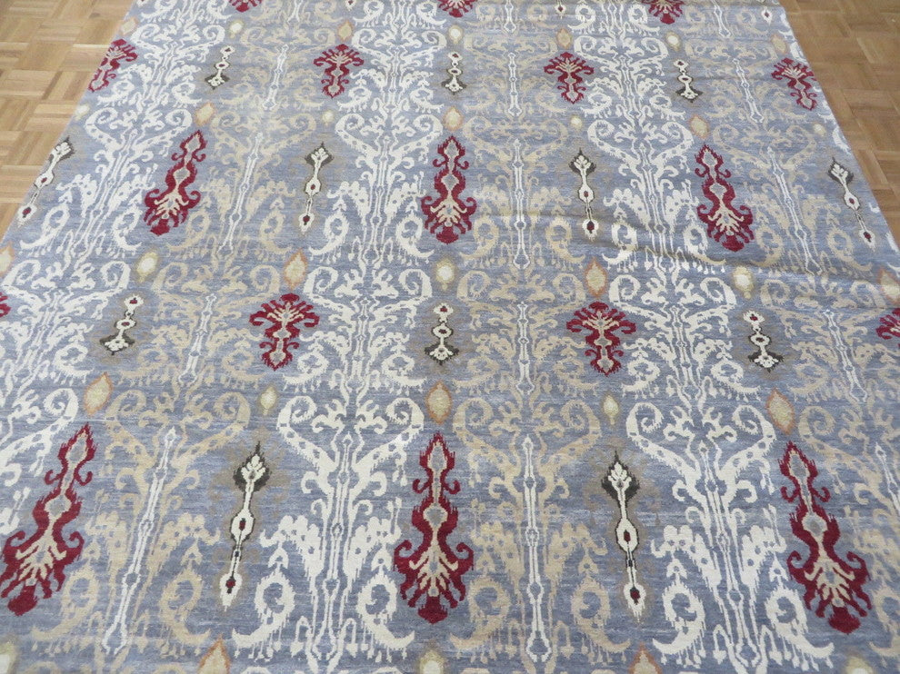 7'10x9'10 Handmade Grayish Blue Ikat Peshawar Oriental Rug