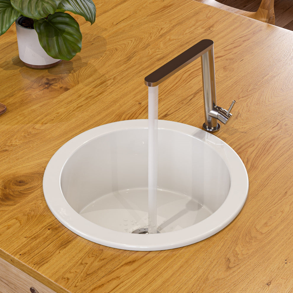 Undermount/Drop Fireclay Prep Sink, White, 18"x18", Round