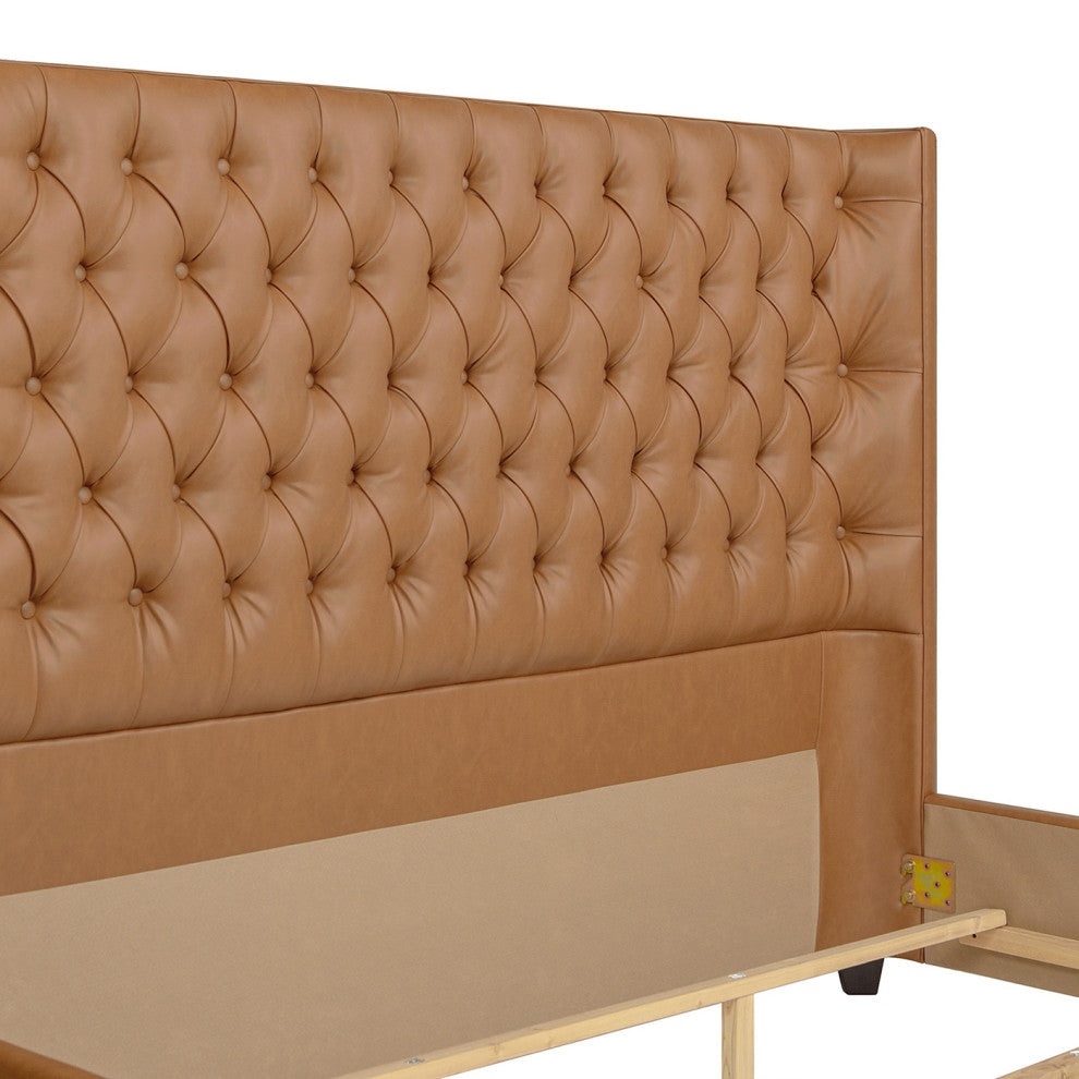 Brooklyn Tufted Sheltered Wingback Panel Bed, Caramel Tan Brown, King
