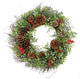 24" Glittered Artificial Boxwood Pine Cone and Red Berry Christmas Wreath, Unlit