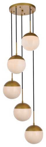 Elegant Eclipse 5-Light Brass Pendant With Frosted White Glass