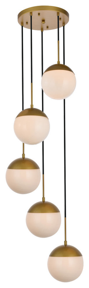 Elegant Eclipse 5-Light Brass Pendant With Frosted White Glass