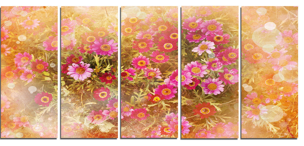 Spring Background with Little Flowers, Floral Canvas Artwork, 60"x28", 5 Panels