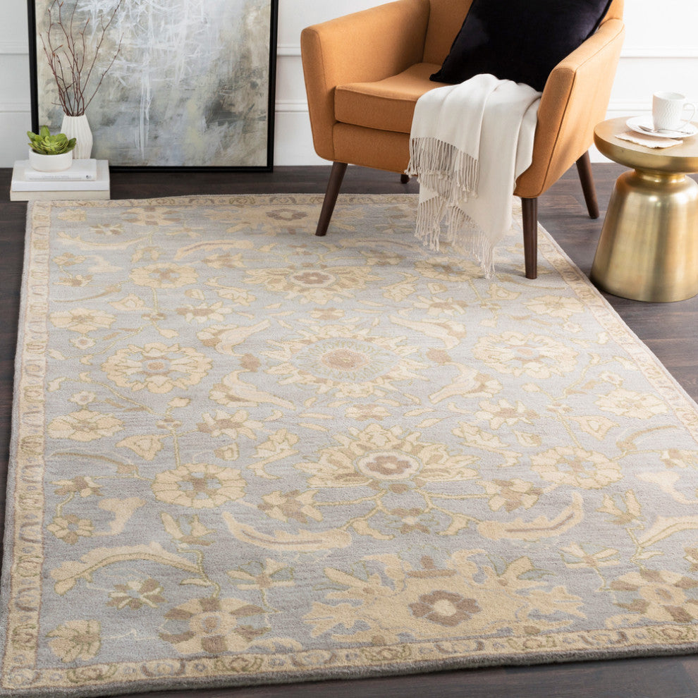 Surya Caesar CAE-1162 Traditional Area Rug, Light Gray, 4' Square