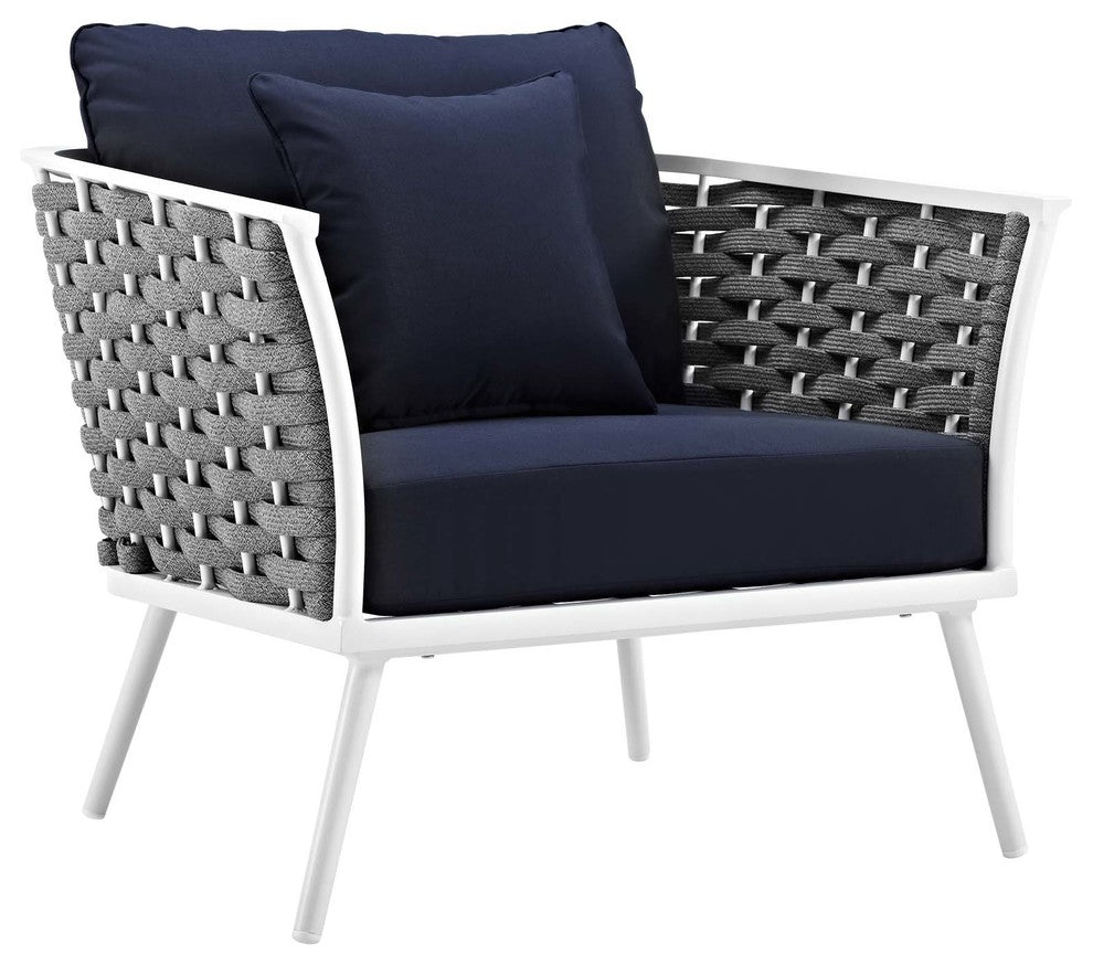 Stance 3 Piece Outdoor Patio Aluminum Sectional Sofa Set, White Navy