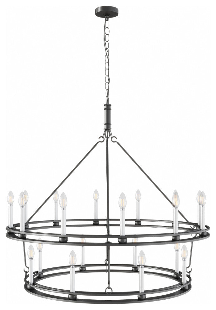 Matte Black 20-Lights Wagon Wheel Chandelier for Living Room