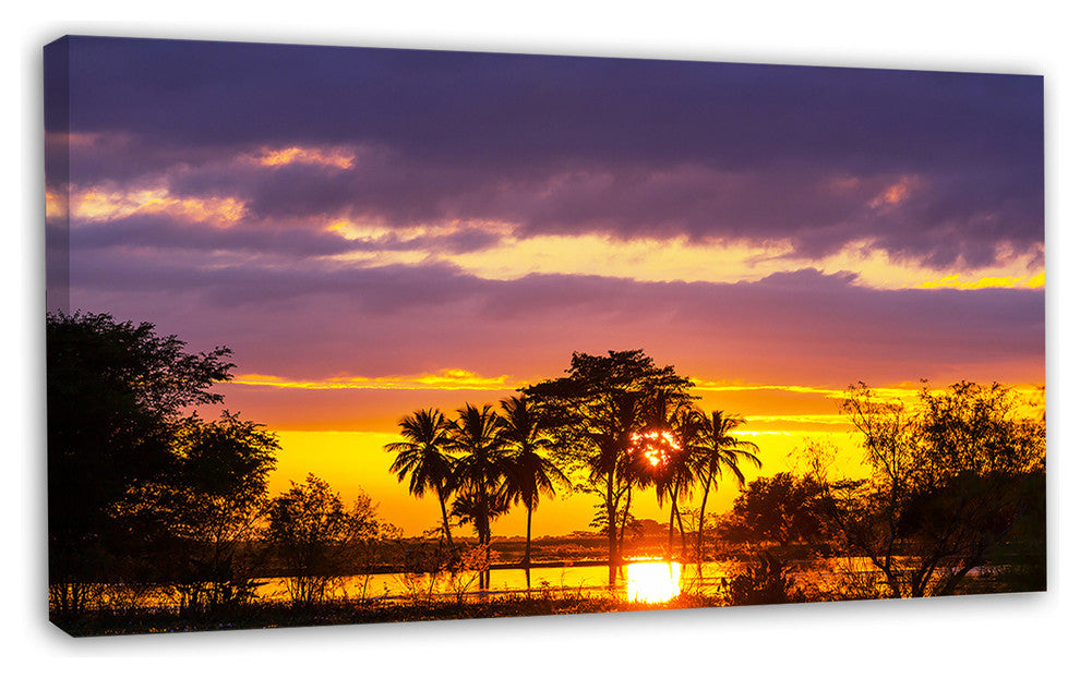Colorful Flooded Field At Sunset, Landscape Wall Art on Canvas, 32"x16"