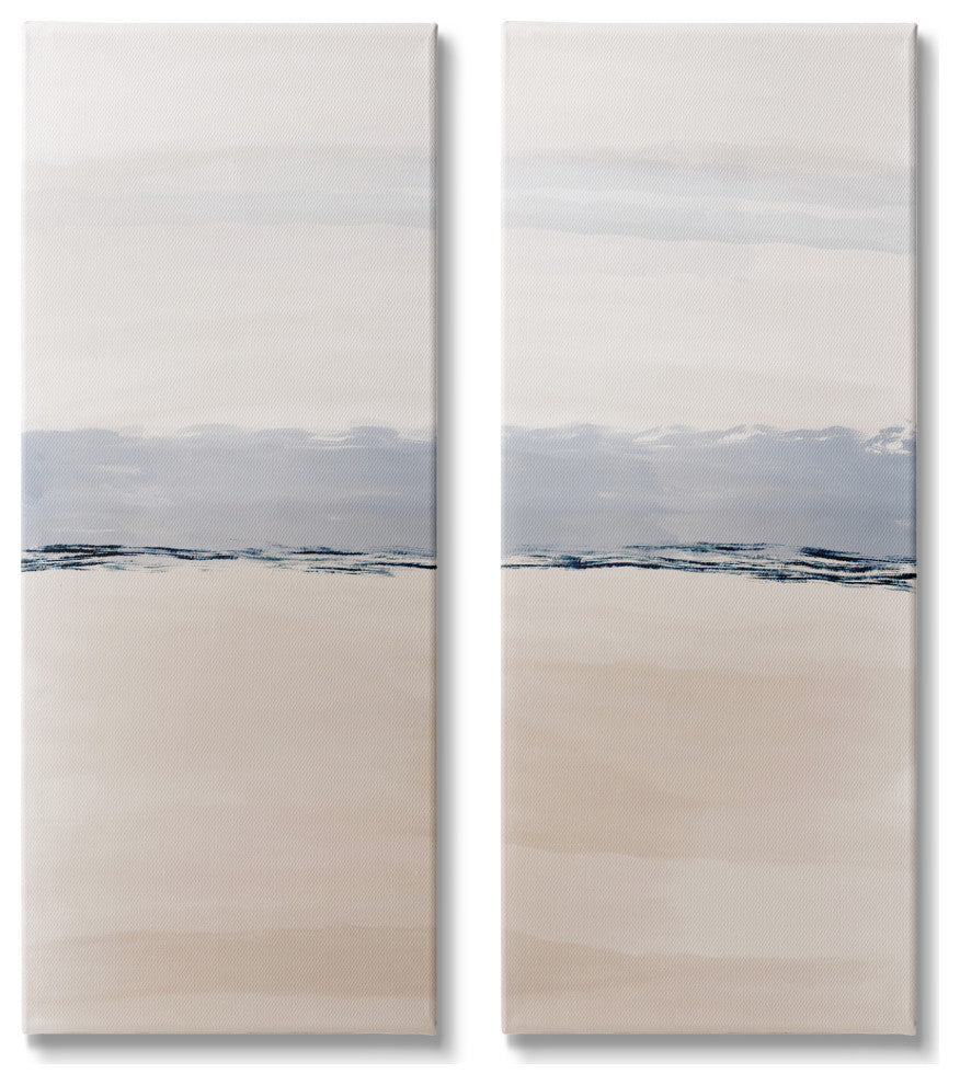 Abstract Nautical Shoreline Landscape Blue Beige Horizon,10 x 24