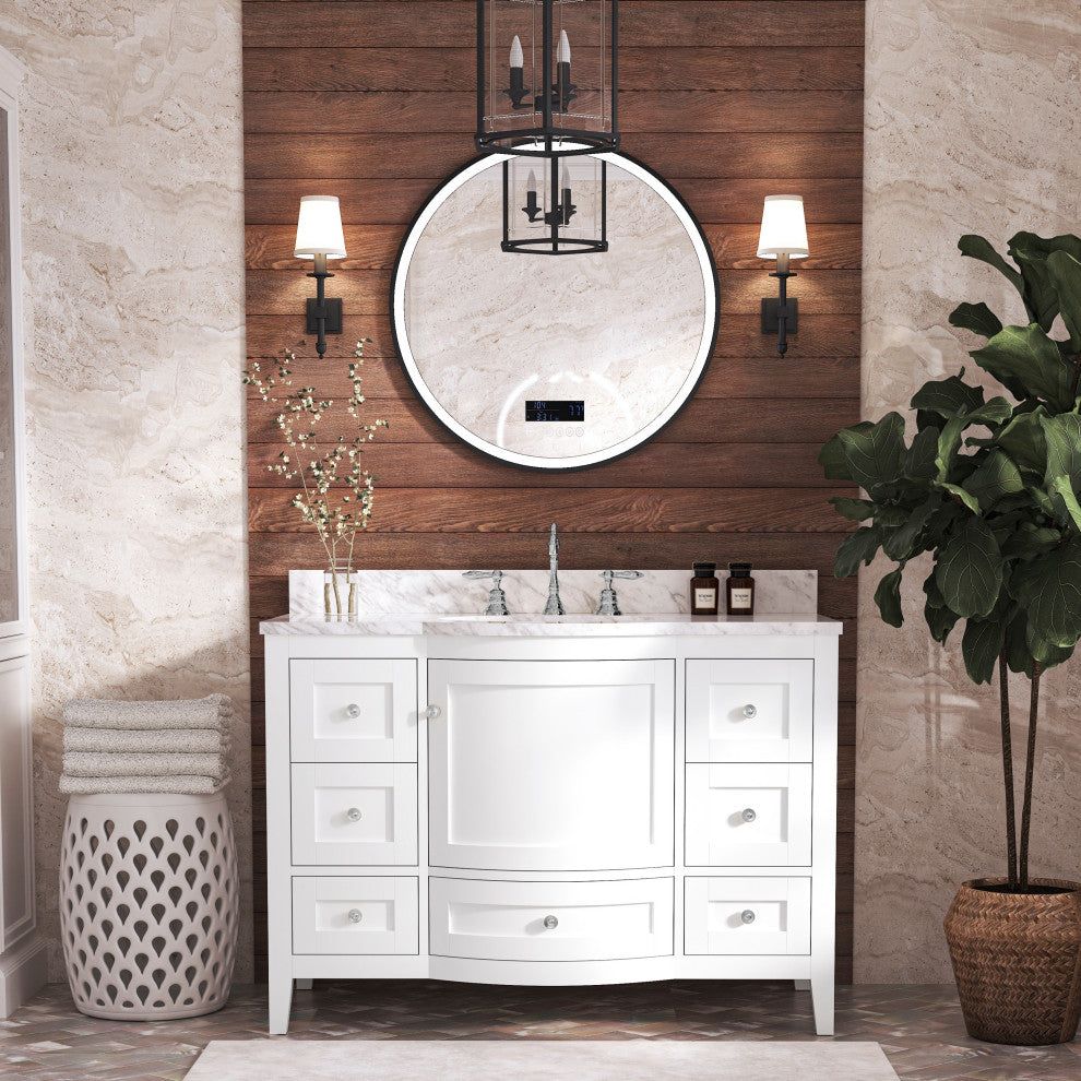Lauren 48" Vanity Set, White, 48", Gold Hardware, Cararra White Marble Countertop